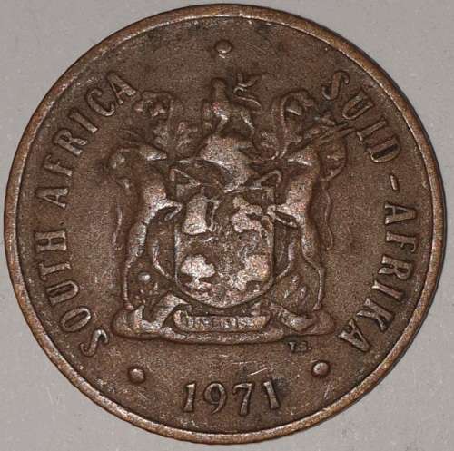 1971 - 2 CENT COIN (TWO CENT COIN) - RSA - BRONZE - KM#83 - BILINGUAL LEGEND - WILDEBEEST